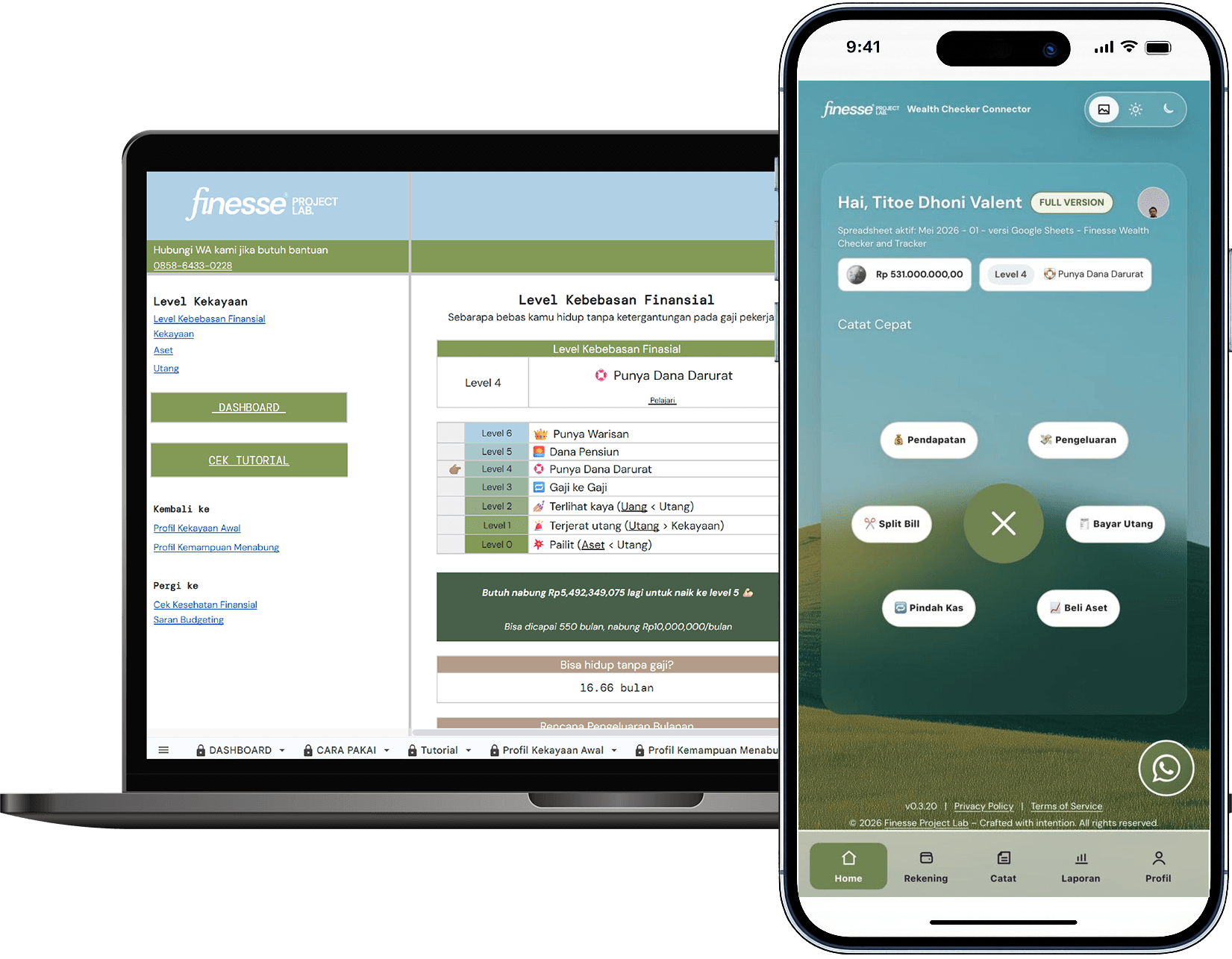 Tampilan Wealth Checker Connector App di laptop dan ponsel
